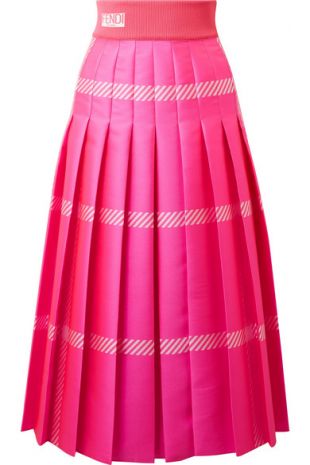 Pleated checked jacquard midi skirt