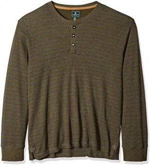 G.H. Bass & Co. Men's Long Sleeve Waffle Graphic Crewneck Pullover, Forest Night, Large