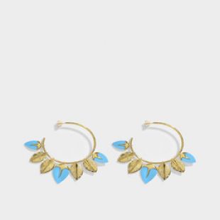 Boucles d'oreilles Créoles  en Turquoise et Laiton Plaqué Or 18K