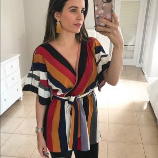 Stripped ruffle sleeve top