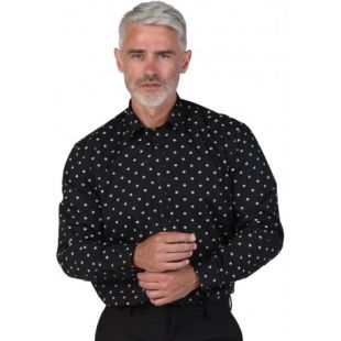 Chemise homme noire à motifs étoiles blanches 100% coton