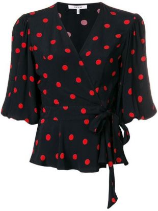 Ganni Polka Dot Wrap Blouse