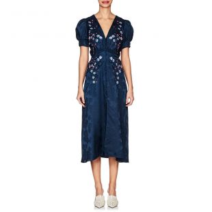 Saloni - Saloni Women’s Lea Floral-Embroidered Silk Dress in Navy