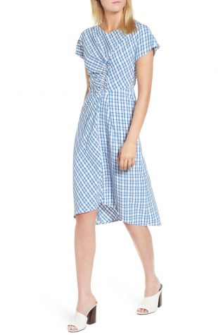 lewit - Lewit Ruched Check Midi Dress