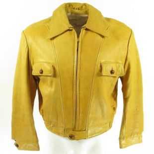 Vintage des années 60 daim cuir veste M Tan idéal Zip cuir noeud [I11N 3 2]