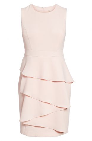 Eliza J Ella Ruffle Cascade Crepe Sheath Dress