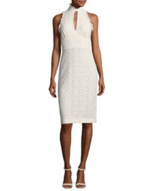 Shoshanna Giana Lace Applique Keyhole Ruffle Dress