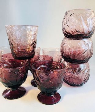 Ensemble de verres froissée prune aubergine violet 13 pièces