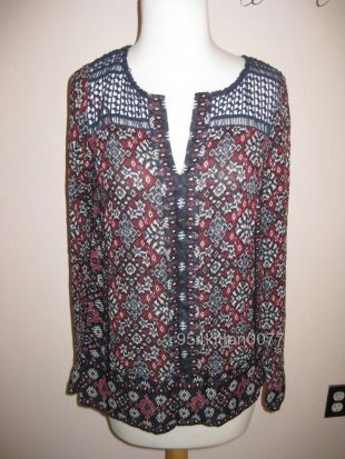 LUCKY BRAND CROCHET PRINT L/S TUNIC TOP BLOUSE