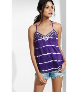 Tie Dye Sequined Necklace Trim Cami