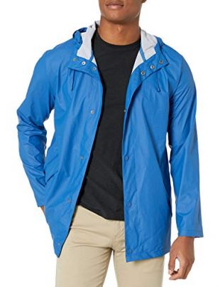 Cole Haan Men's Rubberized Hooded Jacket, Blue, Small