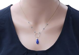 Lapis Lazuli & Blue Quartz Hoop Necklace
