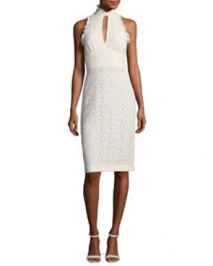 Shoshanna Giana Lace Applique Keyhole Ruffle Dress