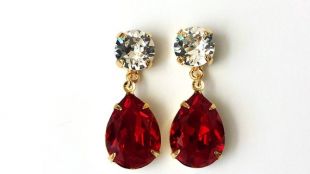 Boucles d’oreilles de poste poste de cristal rouge goutte boucles d’oreilles Swarovski Double Drop boucles d’oreilles goutte d’eau rouge Boucles d’oreilles demoiselle d’honneur bijoux cadeau rouge et or