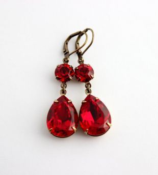 Boucles d’oreilles Swarovski Siam, Siam rouge boucles d’oreilles, double boucles d’oreilles, boucles d’oreilles Swarovski, boucles d’oreilles de Saint Valentin, Saint Valentin mariage mariage, rouge
