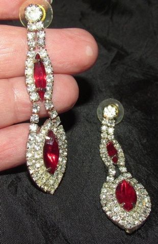 Boucles d’oreilles Vintage brillant percées strass, pierres rouges et claires, goutte et pendants d’oreilles, pin up Glam élégant, Hollywood   Vintage des années 1950