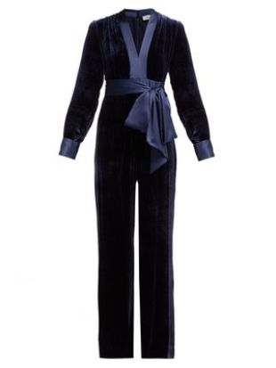 Claude satin trimmed velvet jumpsuit  |