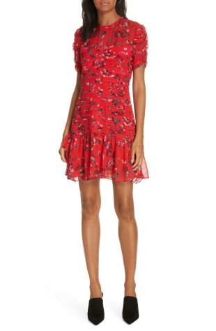 Tanya Taylor Carti Pintuck Detail Silk Chiffon Dress