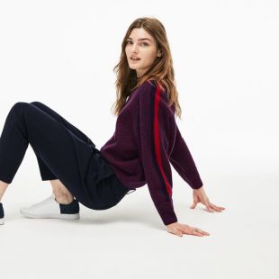 Pull col rond Made in France en laine à bandes contrastées