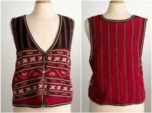 Rouge & noire Fair Isle pull gilet. Taille M/L.