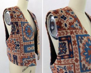 1960 Vintage Hippie Bohème tapis tapisserie gilet / Taille Medium Large / par Aladdin Gipsy Folk