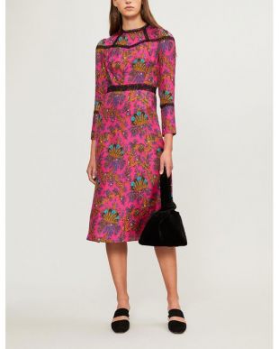 Sandro Lace panelled printed silk midi dress