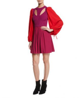 Alexander McQueen - Alexander McQueen Harness Cutout Front Balloon Sleeve  Fit and Flare Mini Dress