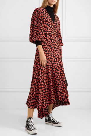 Ganni Lindale floral print crepe de chine wrap dress