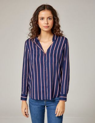 Chemise à rayures blanche, bordeaux et noire femme •