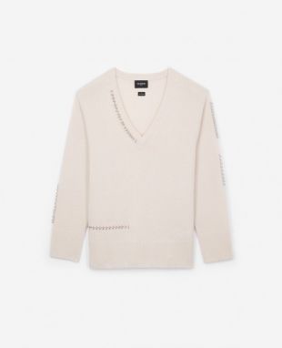 Pull cachemire col V rose piercings