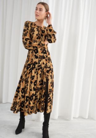 Long Sleeve Button Slit Midi Dress