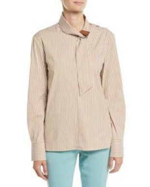 Tibi Kaia Striped Tie Collar Long Sleeve Shirt