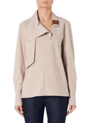 Tibi Kaia Striped Asymmetric Collared Shirt