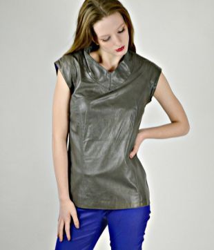 Leather Shirts Women, Gray Leather Blouse, Short Sleeve, Leather Tunic Top, Grey Leather Shirt, Chic Clothing, Vintage Designer Clothing