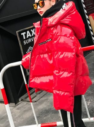 Women Patent Leather Cotton Blend Hooded Puffer Jacket Loose Warm Parka Coat Sz | eBay