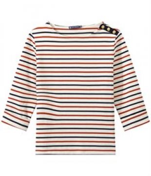 Petit Bateau Marinière femme tricolore en jersey lourd beige Coquille / bleu Smoking
