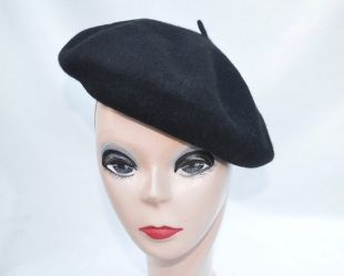 Noir 100 % laine béret / Français inspirée béret / noir classique Parisienne béret / béret surdimensionné avec attache ajustable / Free Shipping !
