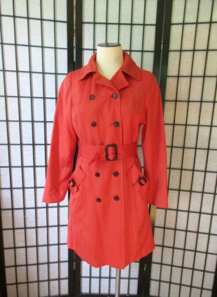 Manteau Trench Vintage tissu rouge veste 1960s 1970s M 36 buste Double Breasted Petite imperméable printemps automne vêtements de plein air