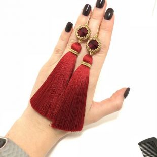 Boucles d’oreilles pompon rouge vives rouges boucles d’oreilles or rouge rubis bijoux Boucles d’oreilles mariée les demoiselles d’honneur cadeau Oscar de la renta tassle soie boucles d’oreilles frange