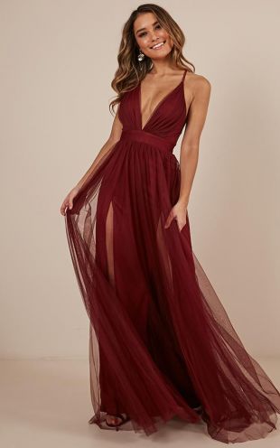 Showpo Celebrate Tonight Maxi Dress In Wine