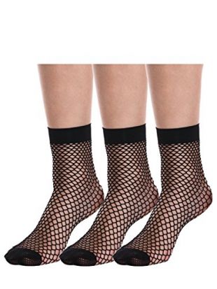 AMORETU 3 Paires Chaussettes Basses Chevilles Sexy Fishnet Socks Resille Collants Court Noir Taille Unique