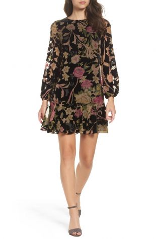 Eliza J Floral Print Velvet Shift Dress (Regular & Petite)