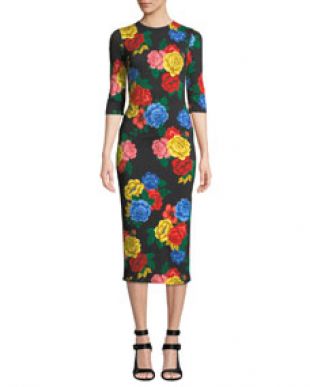 Alice + Olivia - Alice + Olivia Delora Fitted Floral Crewneck Dress