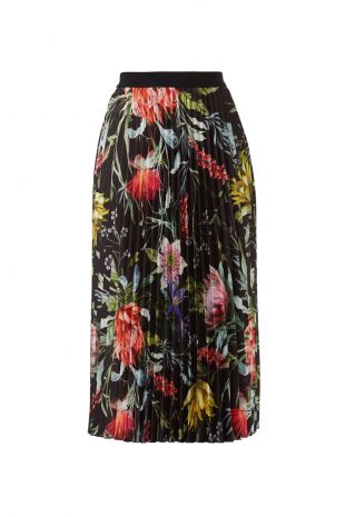 Fuzzi Black Floral Pleated Skirt