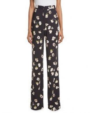 Lela Rose Maggie High Waist Wide Leg Floral Print Pants