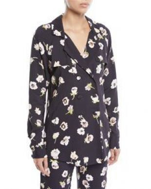Lela Rose Double Breasted Floral Print Blouse