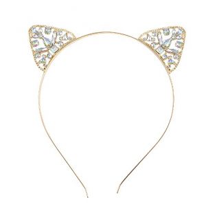 Gold Crystal Girl Tiara Headband Silver Cat Ears Hair Hoop Women Headwear Party Decoration Headdress (Gold Cat Ears)