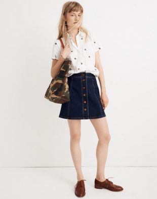 Madewell Stretch Denim A Line Mini Skirt: Button Front Edition