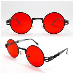 Occhiali da sole uomo donna retrò rotondo grigio nero rosso, rond ovale lunettes de soleil gunmetal noir lentille rouge Celtic Vampire Steampunk gothique