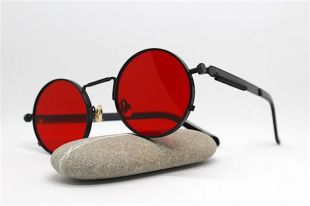Occhiali da sole uomo donna retrò rotondo ovale NERO ROSSO, rond rouge or noir Lunettes de soleil de lentilles gothique Steampunk Vampire